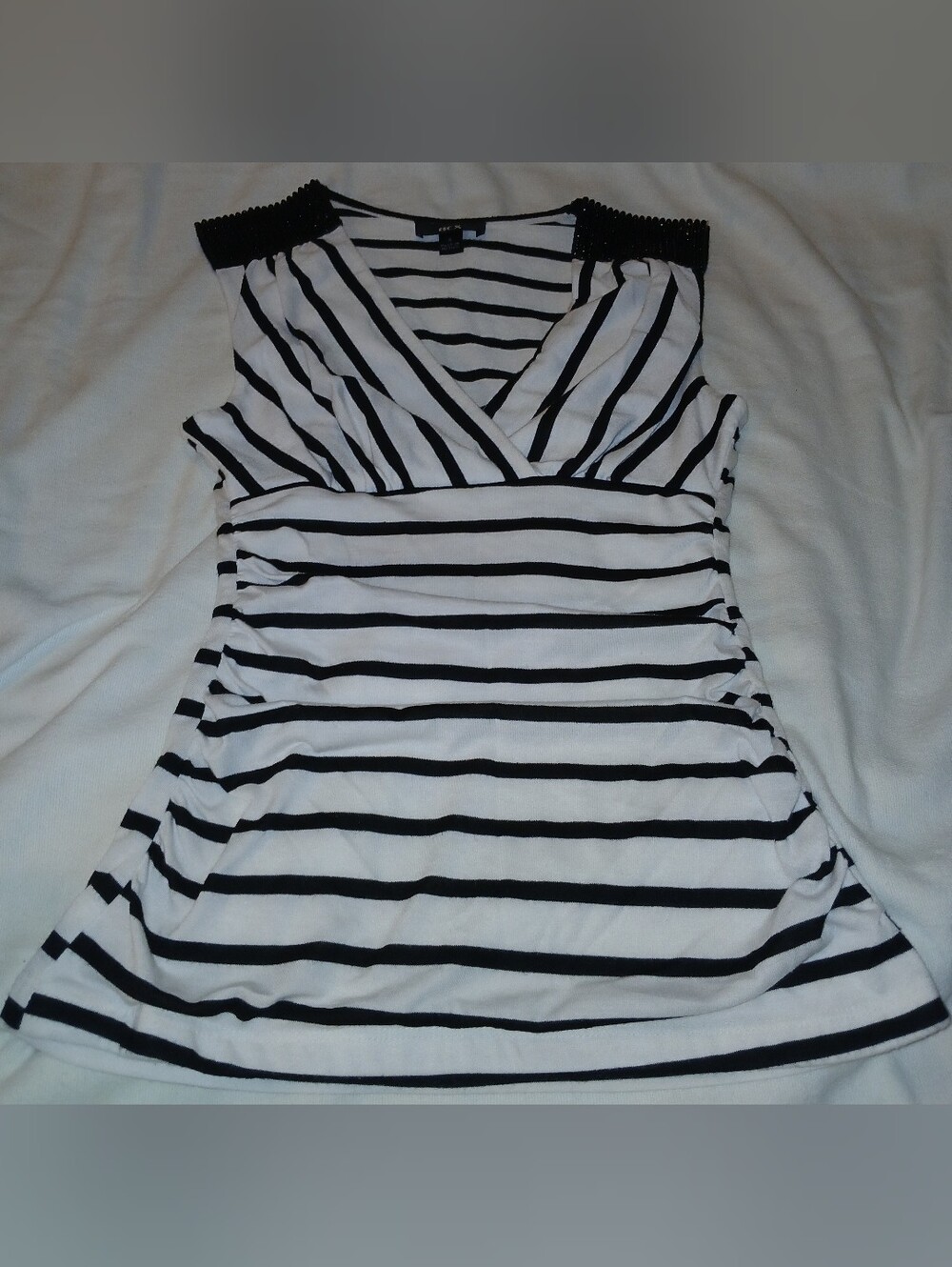 NWOT Striped V-Neck Sleeveless Women’s Top - Black & White.